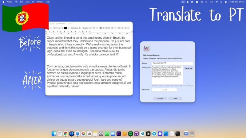 Translate to Portuguese on Your Mac — Brazilian or European, One Shortcut