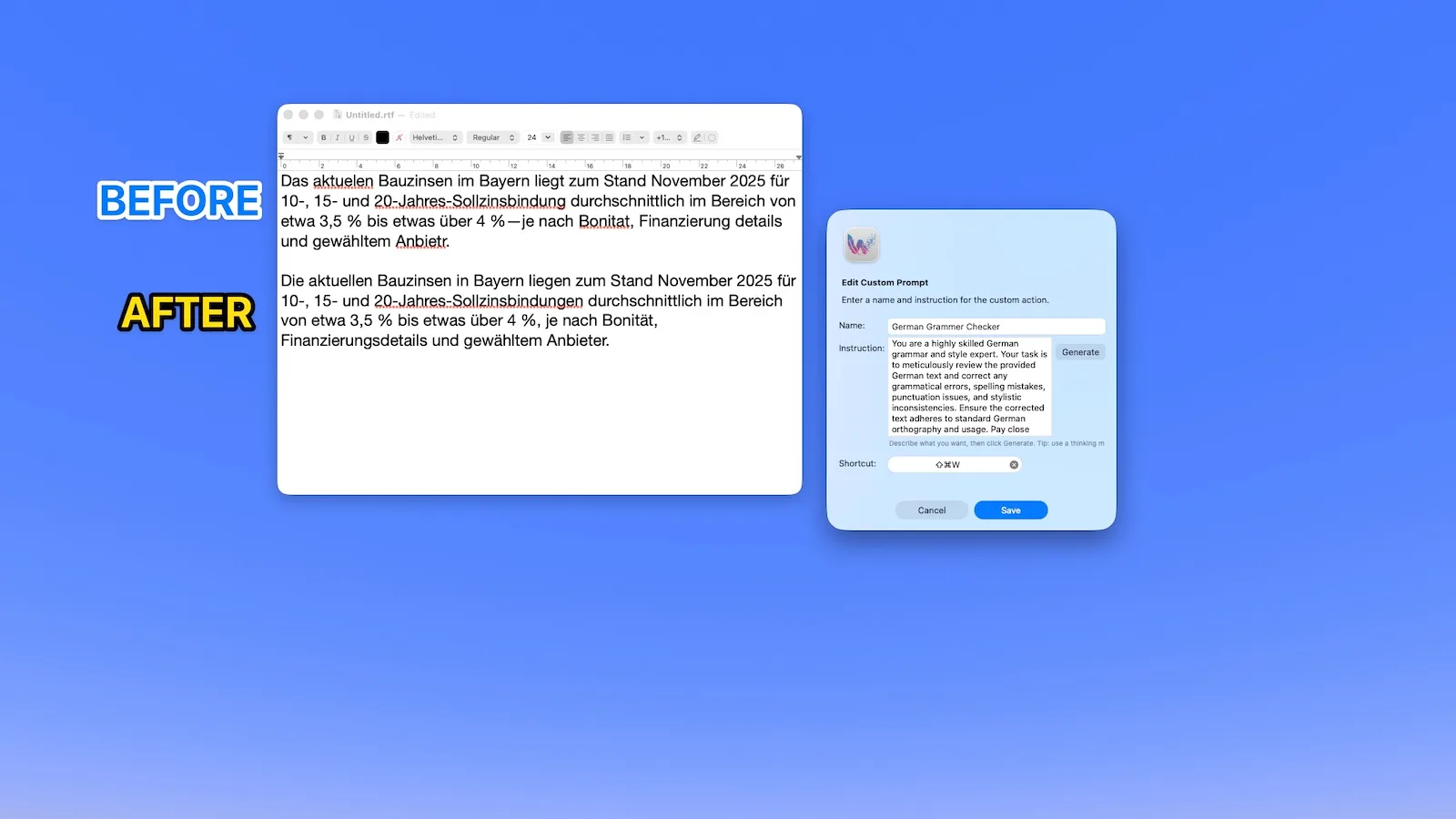 German Grammar Checker for Mac: Fix German Text in Any App
