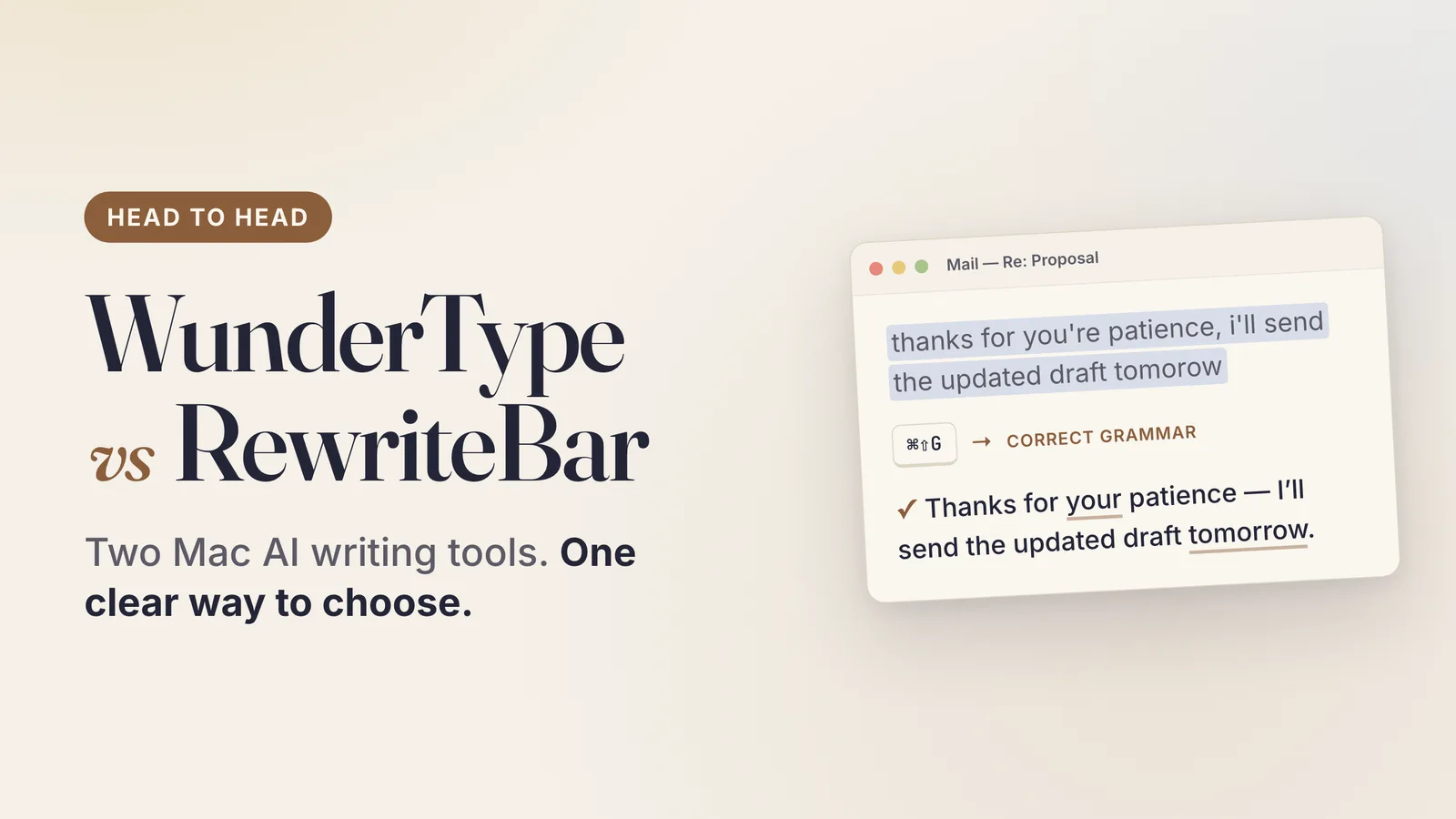 WunderType vs RewriteBar: Which Mac AI Writing Tool Wins?